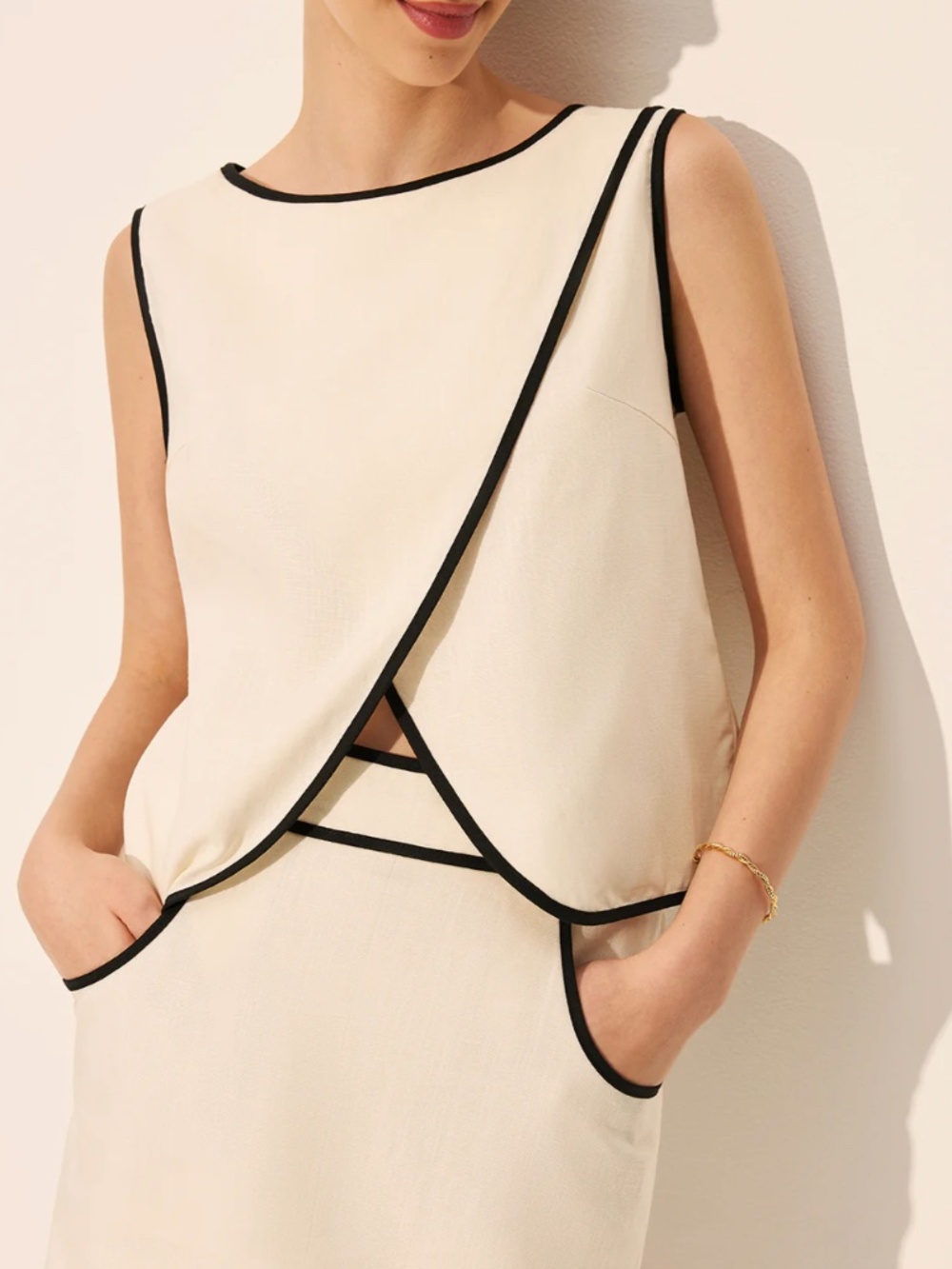 Commense Linen Cotton Criss Cross Top Size XS Minimalist Lightweight Summer (I)